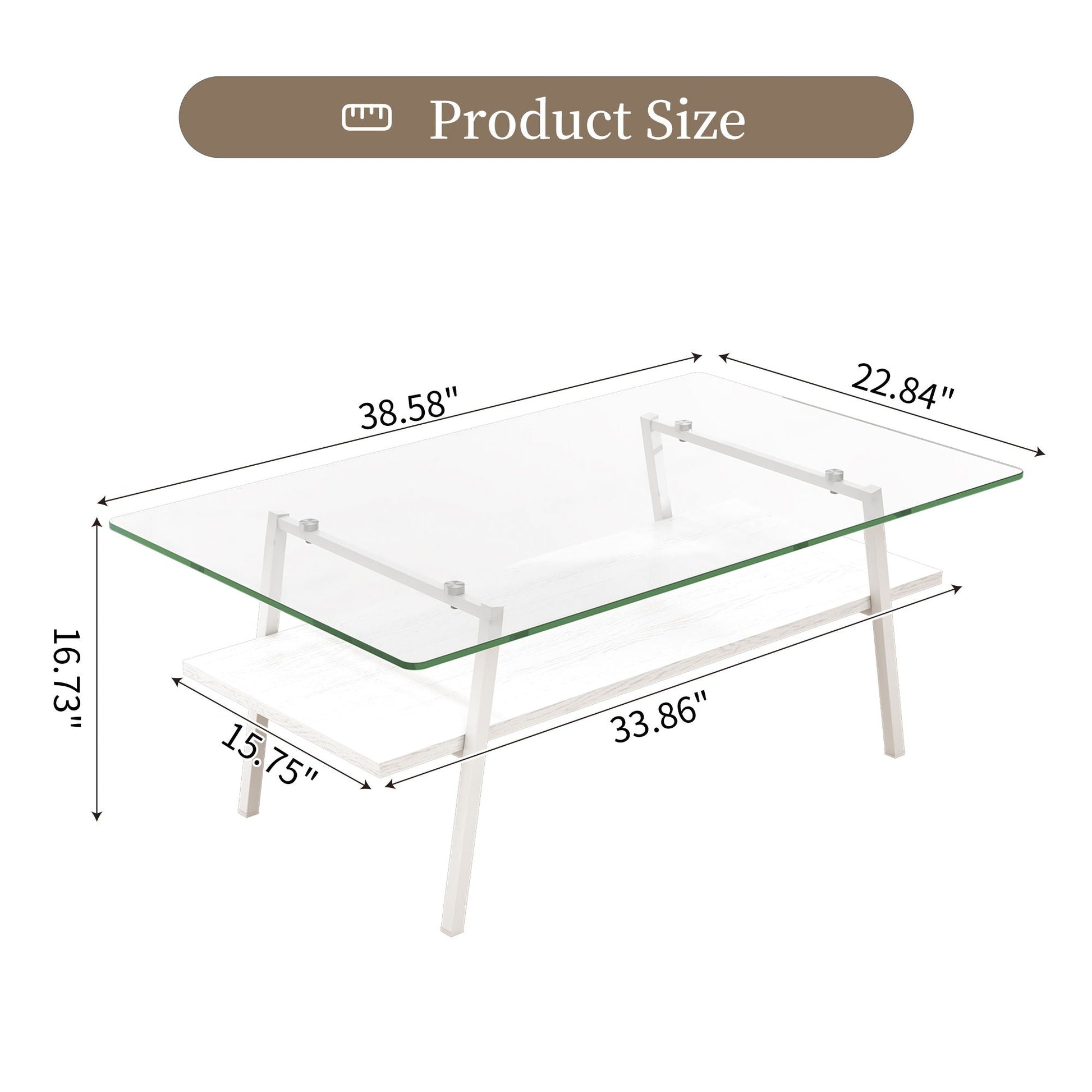 Rectangle Coffee Table, Tempered Glass Tabletop With Metal Legs, Modern Table For Living Room Home Essentials