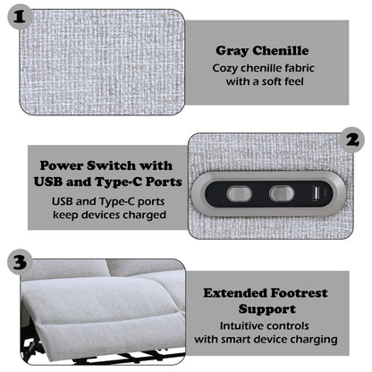 Eastre - Power Motion Sofa With USB Port - Gray Acme