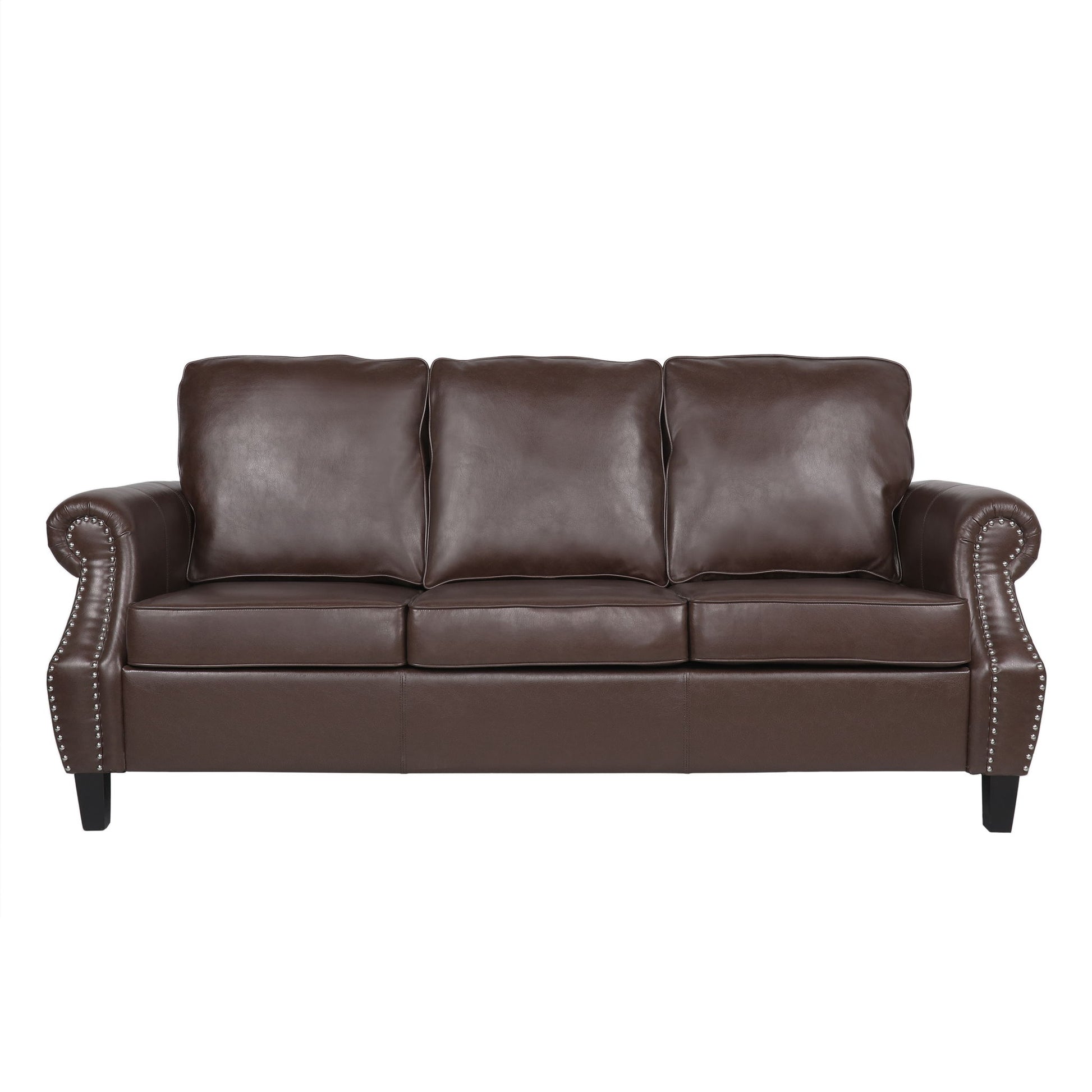 Contemporary 3 Seater Sofa With Nailhead Trim Noble House