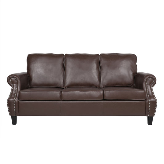 Contemporary 3 Seater Sofa With Nailhead Trim Noble House