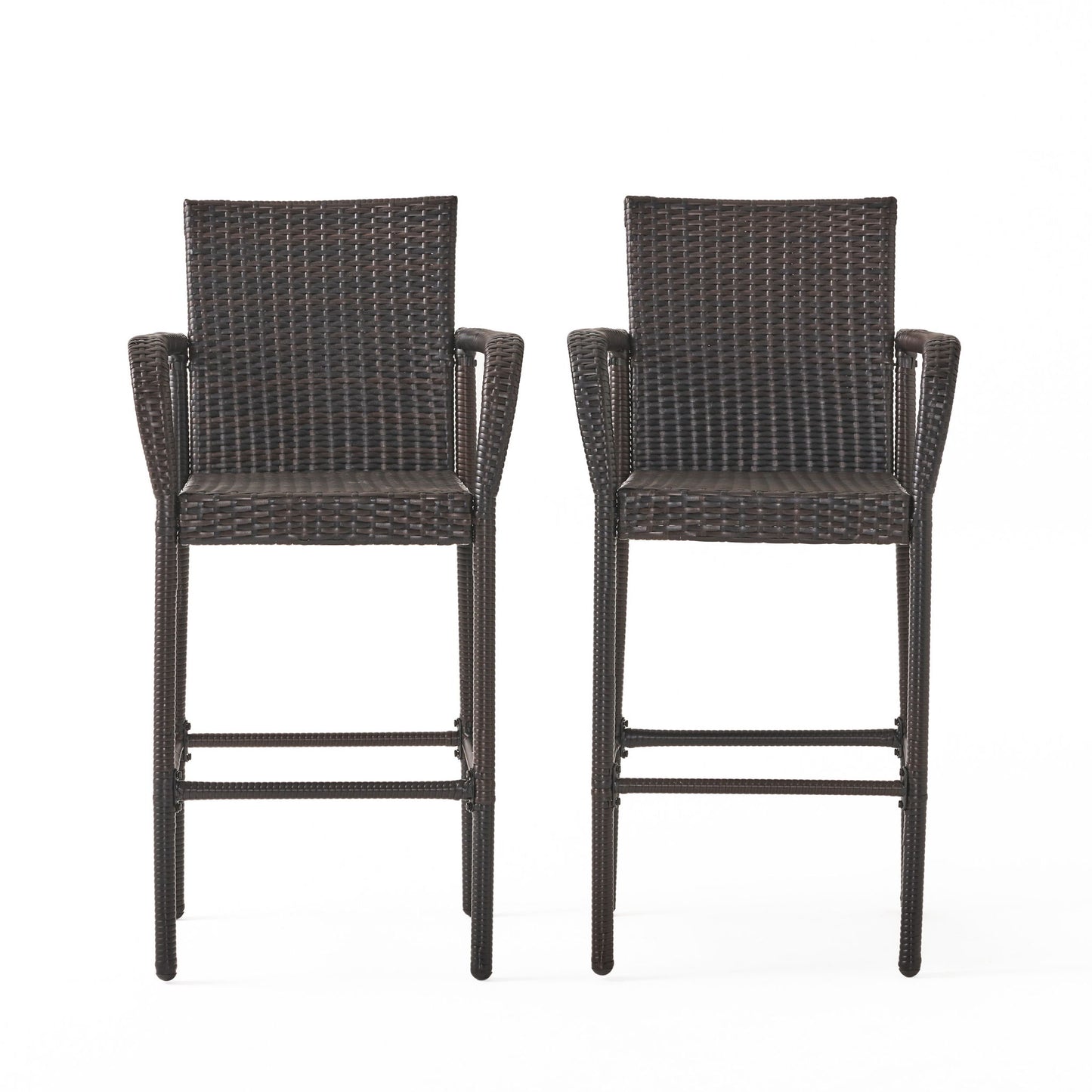 Outdoor Rattan Wicker Bar Chair With Metal Frame - Brown Noble House