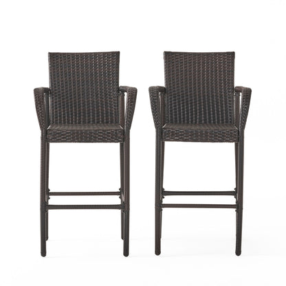 Outdoor Rattan Wicker Bar Chair With Metal Frame - Brown Noble House