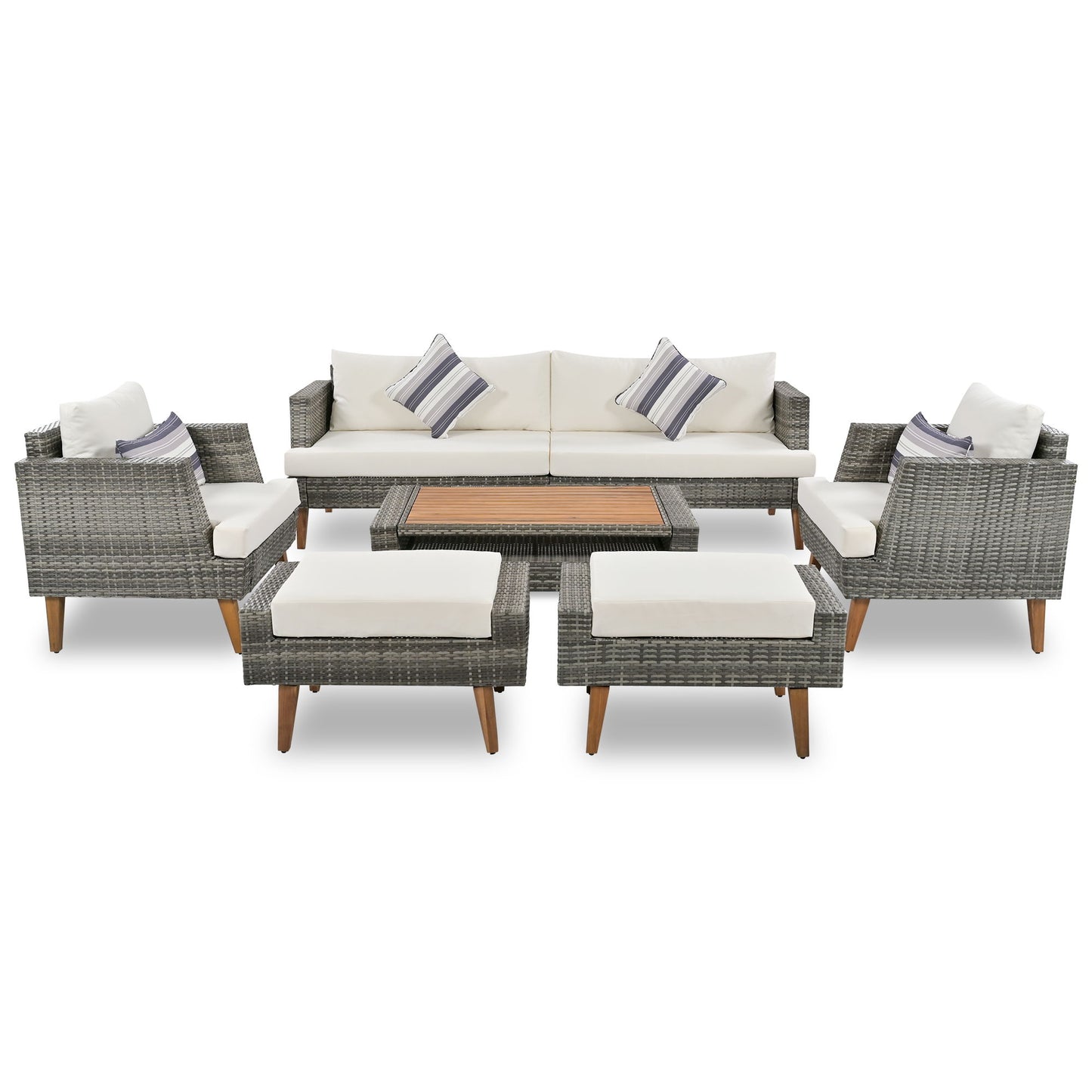 6 Pieces All Weather Sofa Set, Outdoor Rattan Sofa With Double Cushions Hearth and Haven