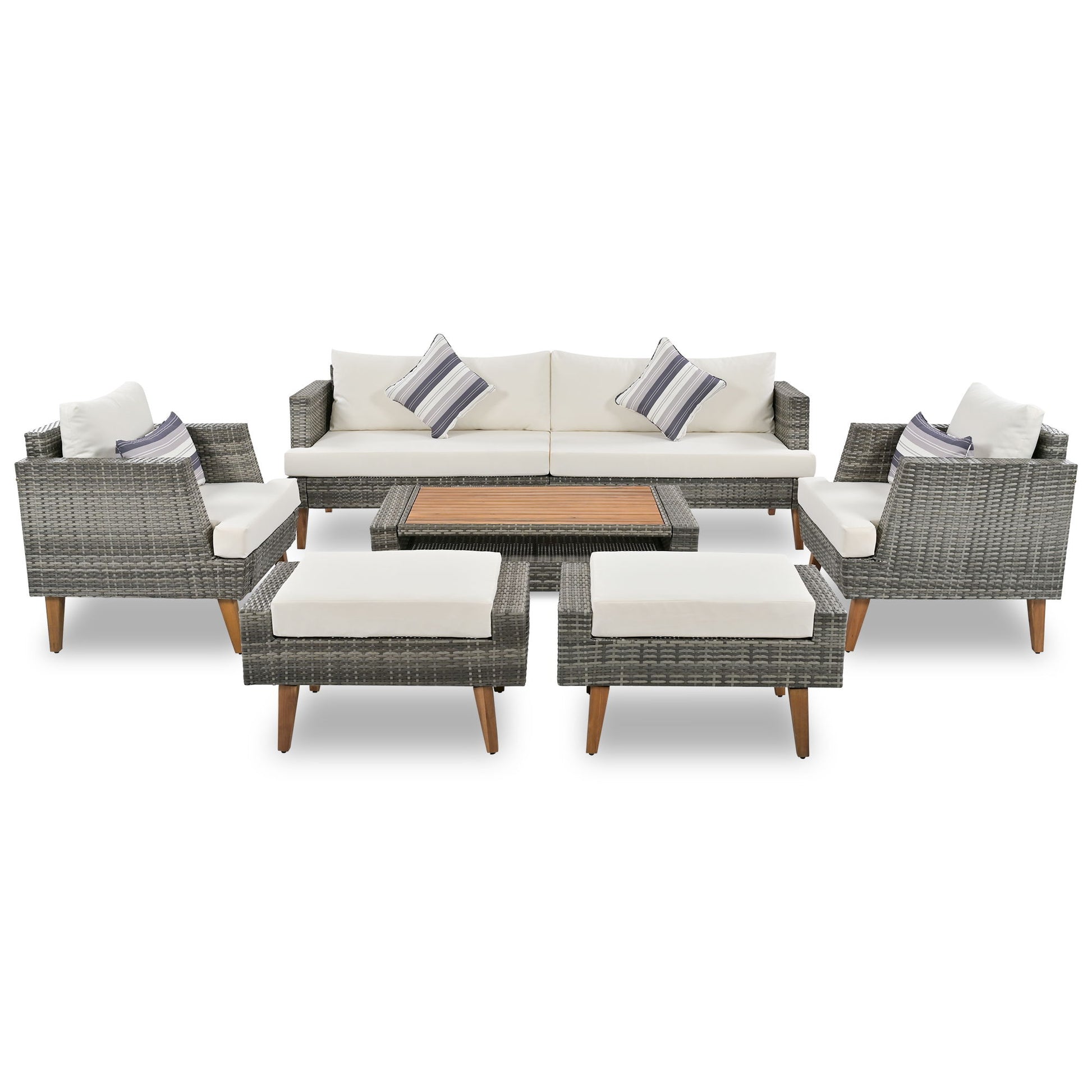 6 Pieces All Weather Sofa Set, Outdoor Rattan Sofa With Double Cushions Hearth and Haven