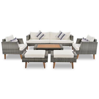 6 Pieces All Weather Sofa Set, Outdoor Rattan Sofa With Double Cushions Hearth and Haven