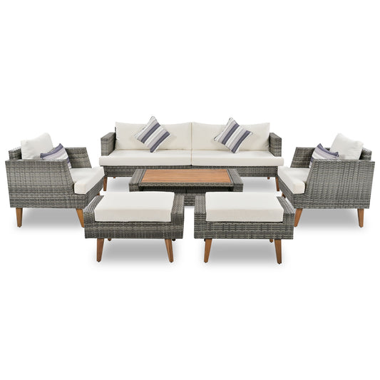 6 Pieces All Weather Sofa Set, Outdoor Rattan Sofa With Double Cushions Hearth and Haven
