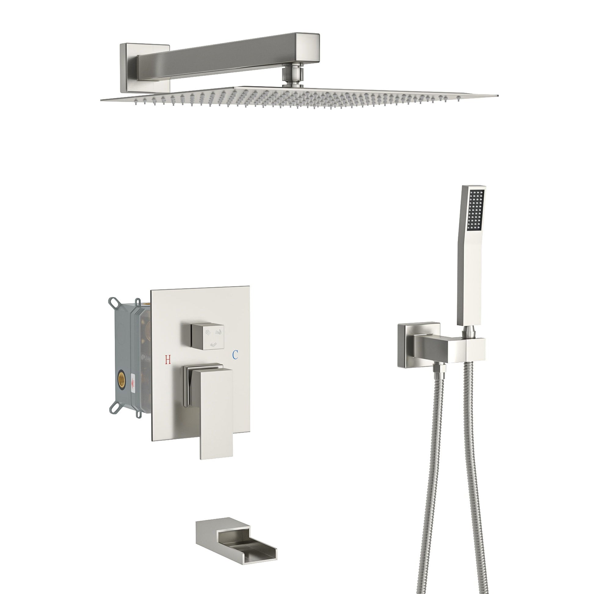 12" Ceiling Mount Square Shower System With Waterfall Tub Spout And Rough In Valve Daily Nest