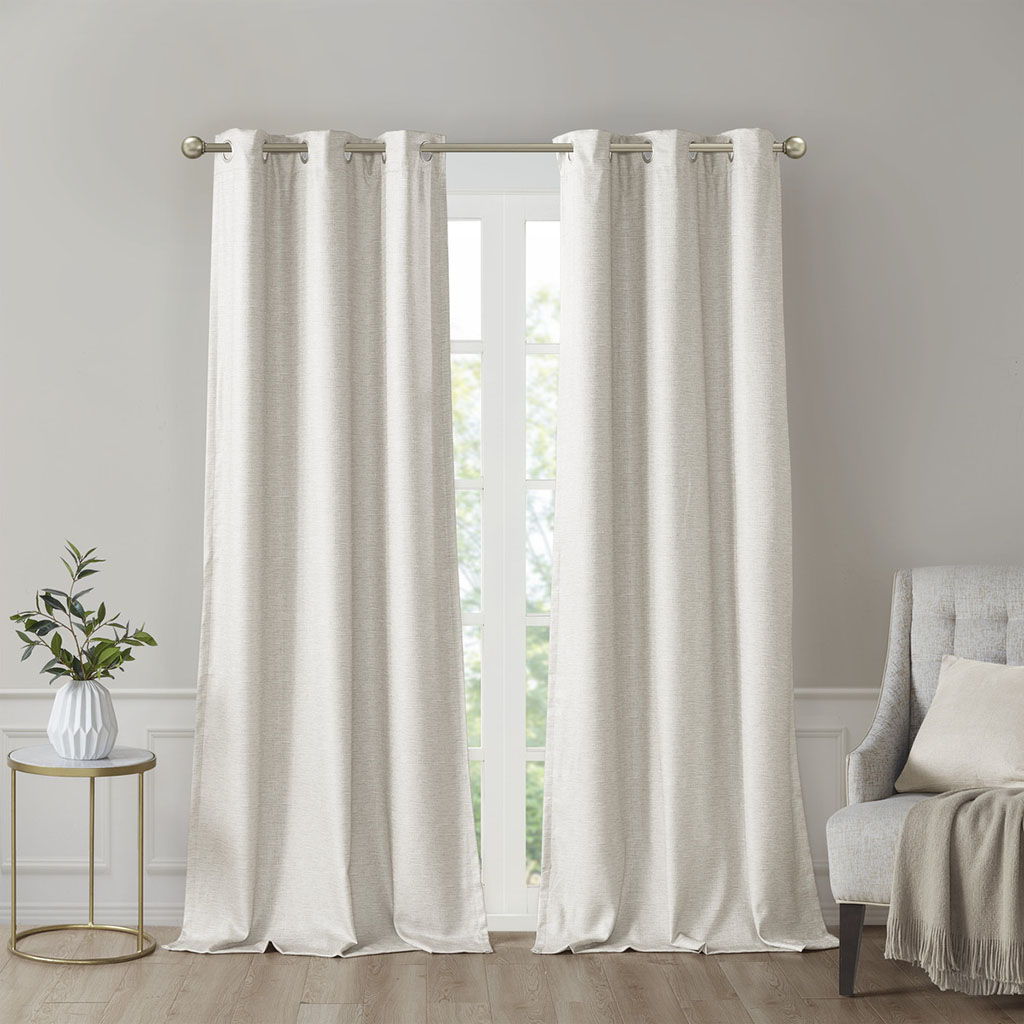 Como - 95" Tonal Printed Total Blackout Window Panel Pair - Ivory SunSmart