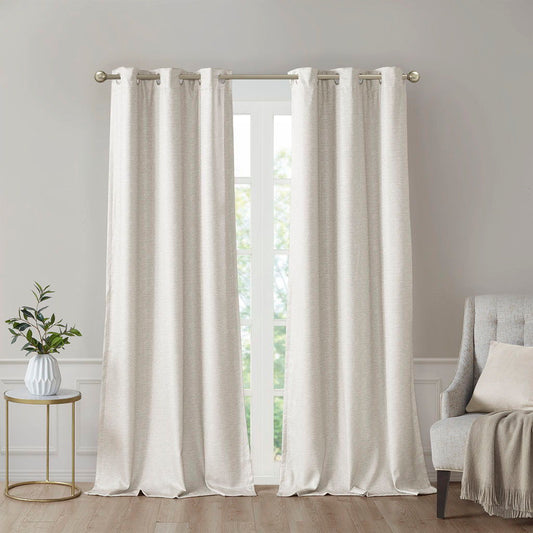 Como - 95" Tonal Printed Total Blackout Window Panel Pair - Ivory SunSmart