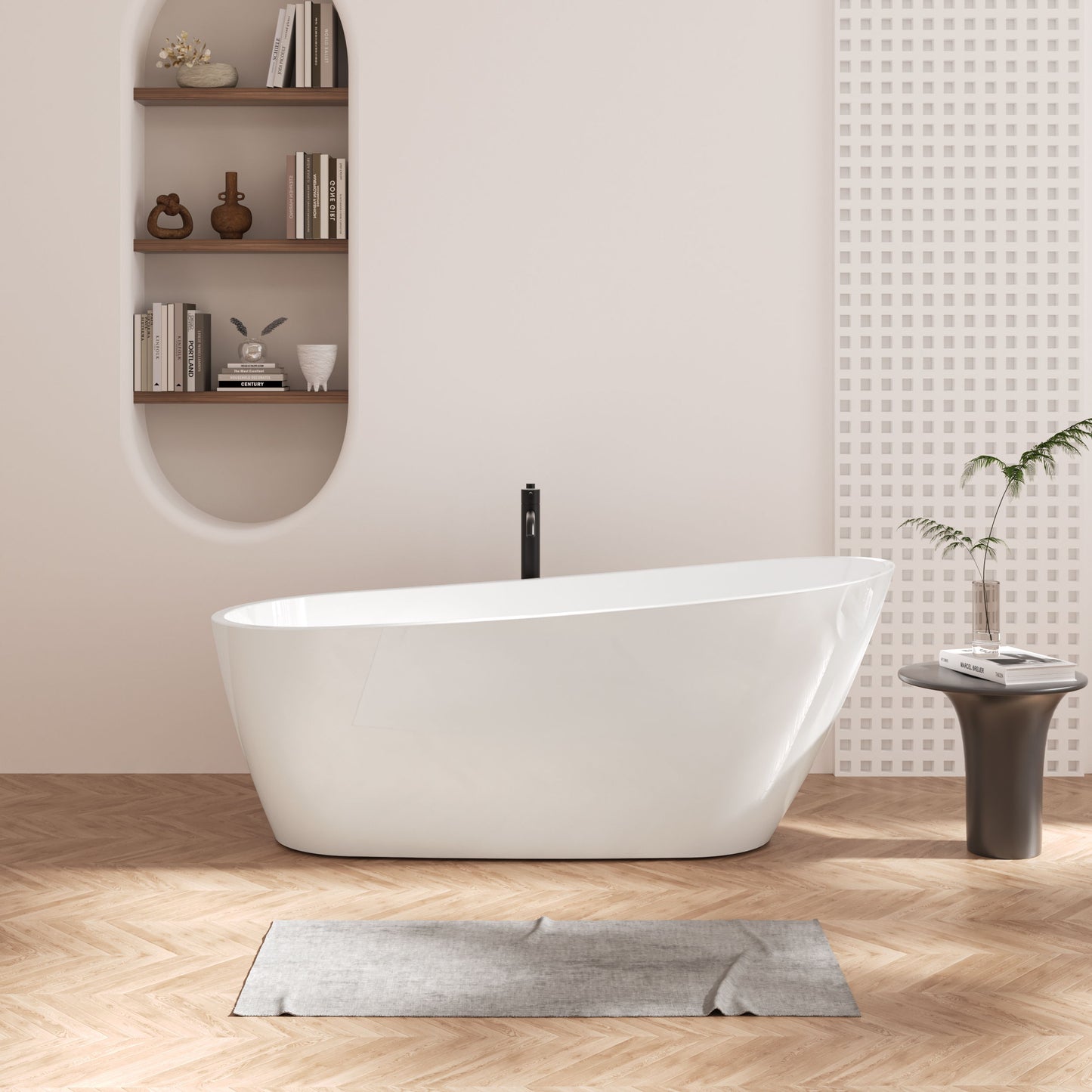 Acrylic Freestanding Soaking Bathtub With Integrated Slotted Overflow And Brushed Nickel Toe-Tap Drain, Cupc C Ertified, 02141-Bn - Glossy White