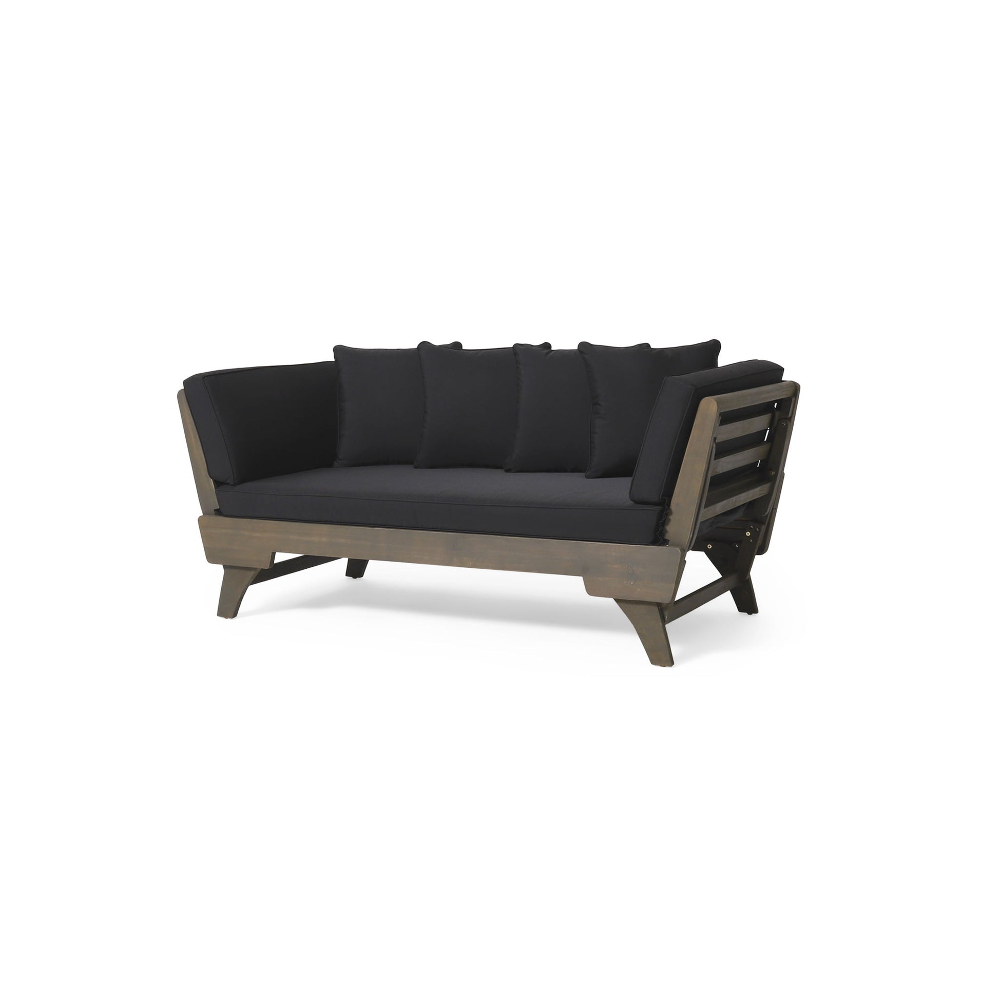 Outdoor Patio Daybed Sofa, 3 Seat Sofa With Foldable Arm 4 Back Pillows Noble House