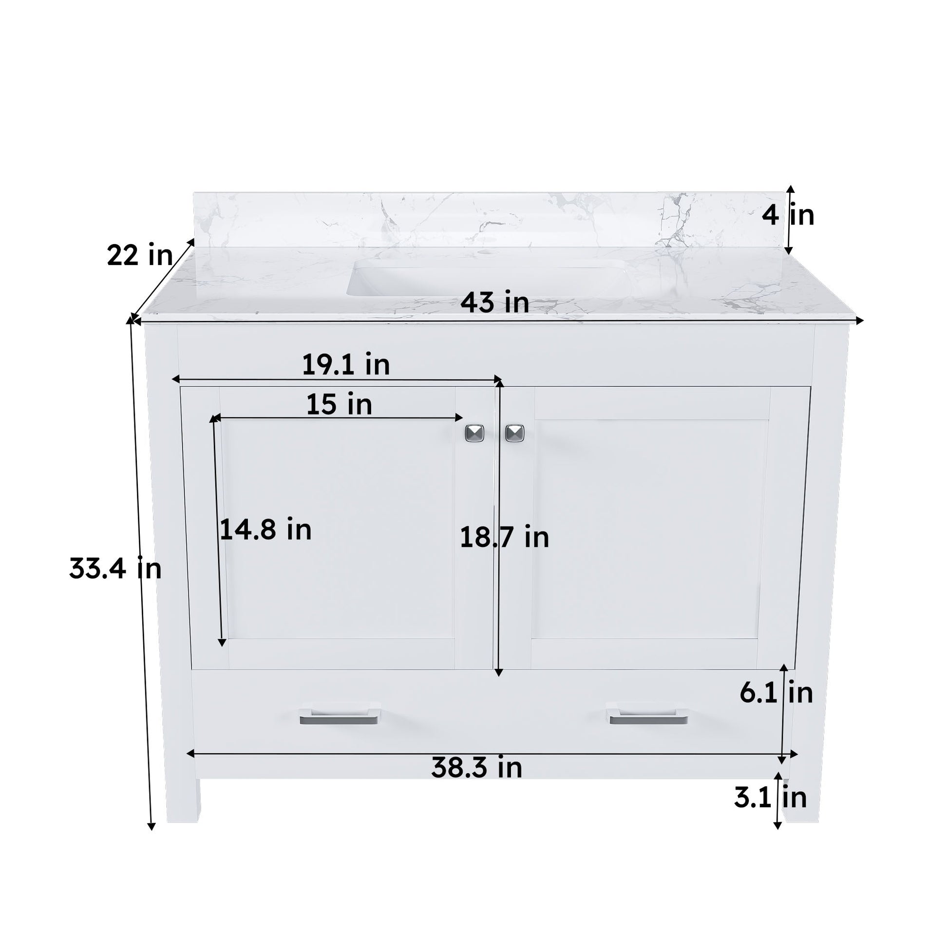 43" Bathroom Vanity With Artificial Marble Carrara Top Set, Multi Functional Cabinet With Doors And Drawer - White Home Essentials