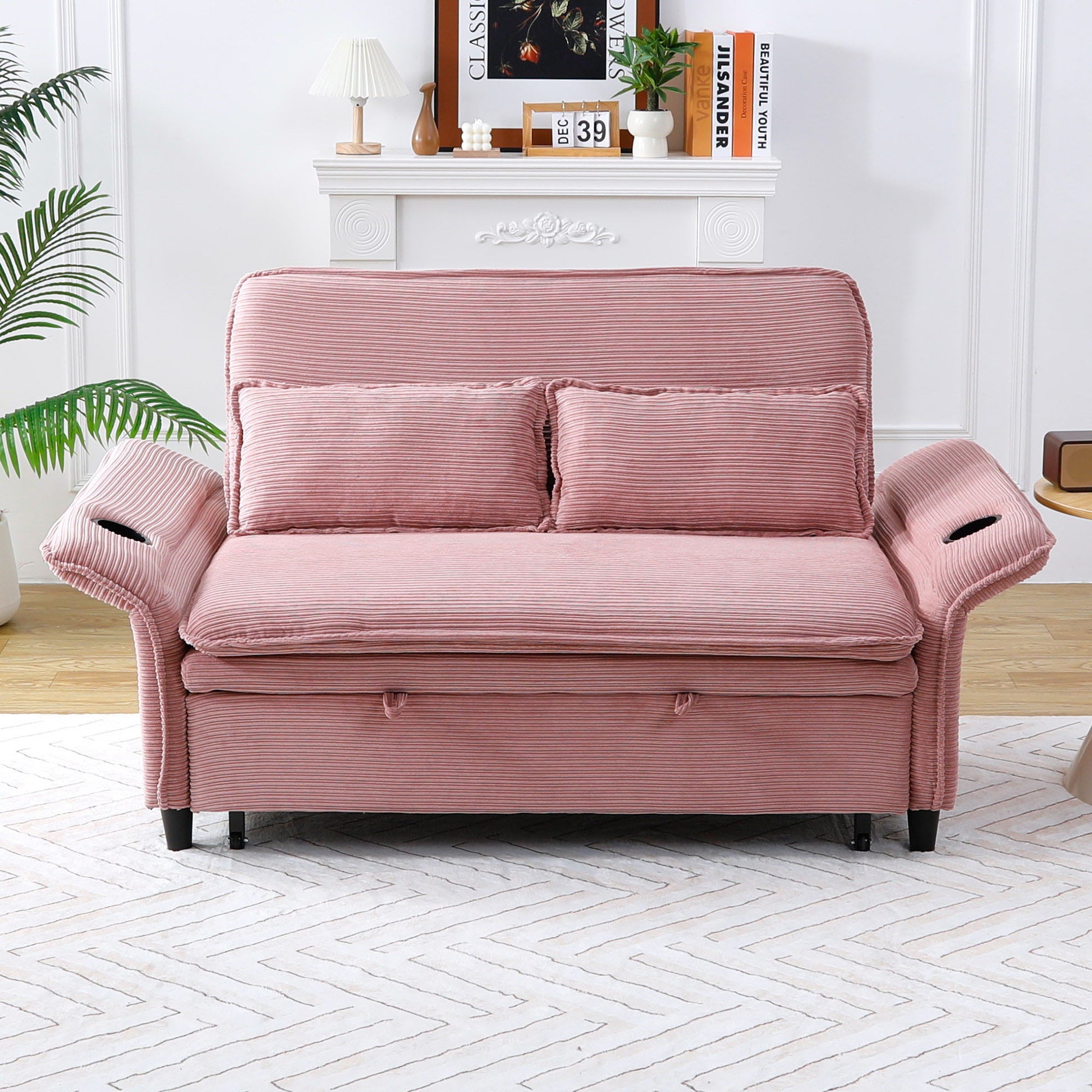 Modern Fabric Multi-Functional Sofa Bed With Adjustable Armrests And Backrests Home Essentials