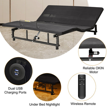 Adjustable Bed Base Frame Queen With Head And Foot Incline Wireless Remote - Antique Black Home Essentials