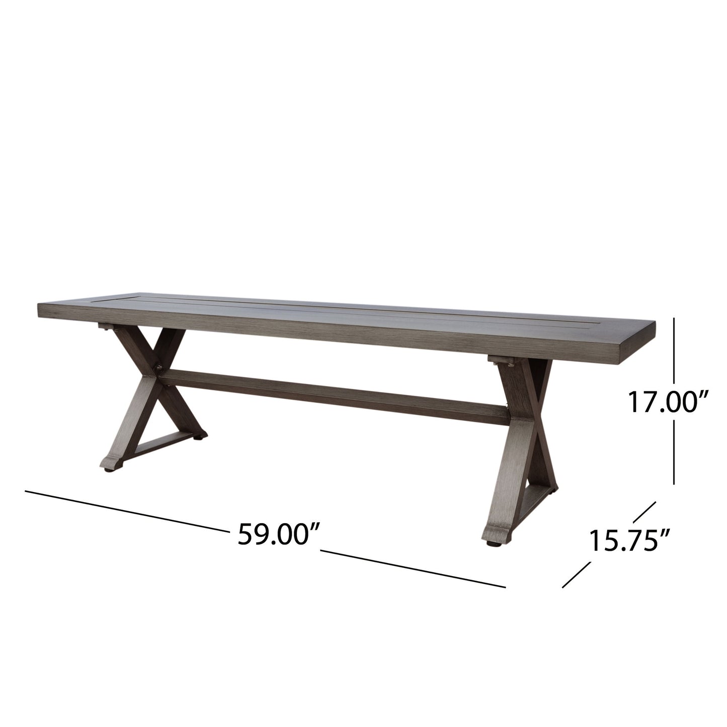 Modern Aluminum Outdoor Dining Bench With X Base - Dark Gray Noble House