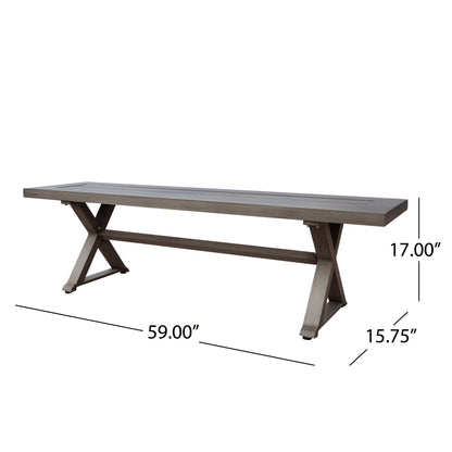 Modern Aluminum Outdoor Dining Bench With X Base - Dark Gray Noble House