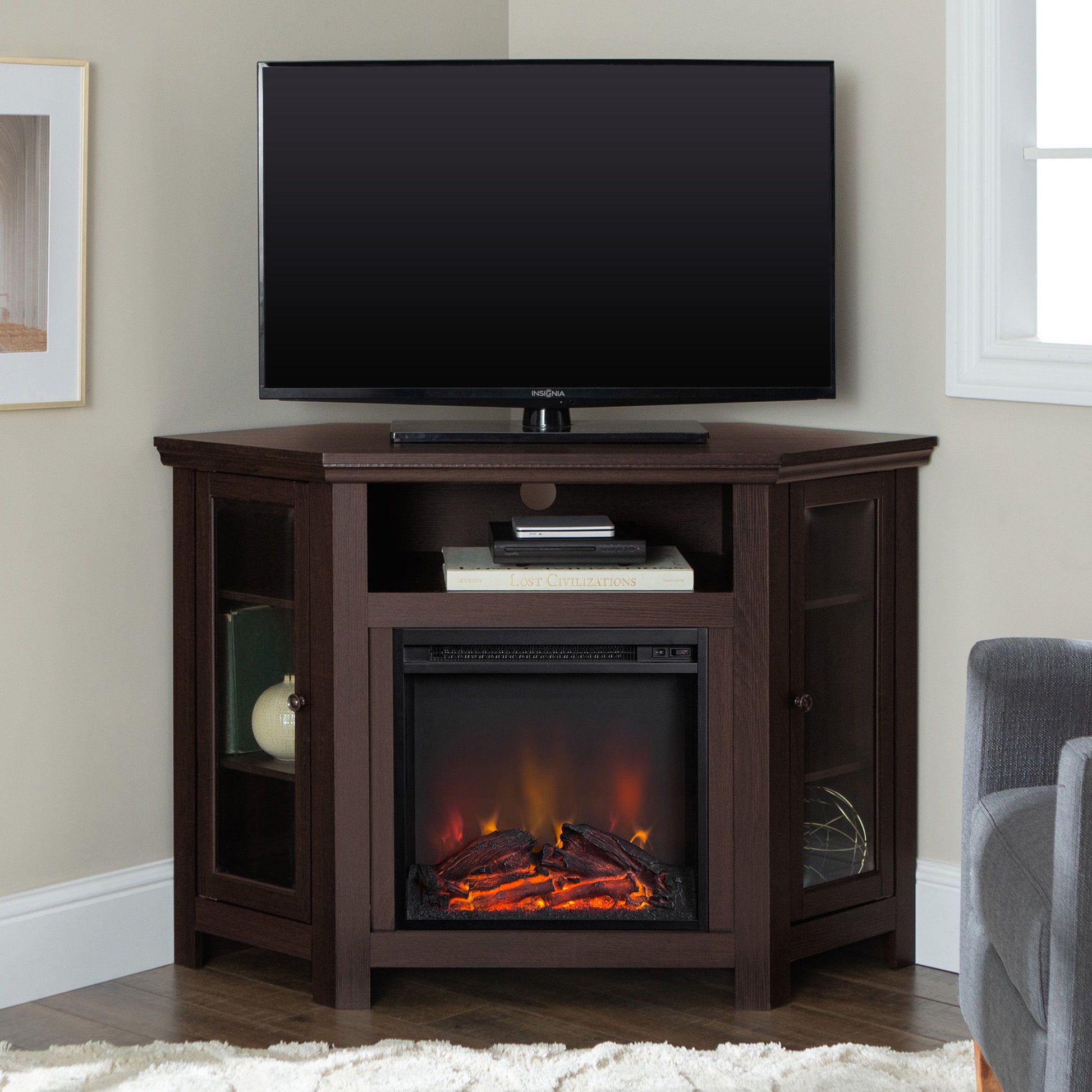 Classic Glass Door Fireplace TV Stand For Tvs Up To 55" Walker Edison