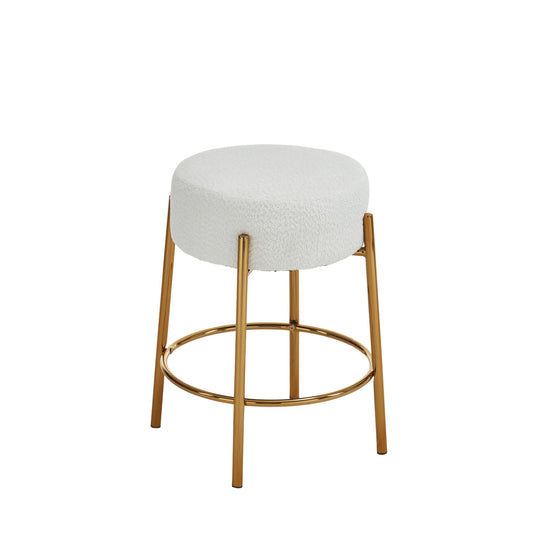 Round Bar Stools (Set of 2), Contemporary Upholstered Dining Stools For Kitchens, Coffee Shops And Bar Stores - Gold Legs Home Essentials