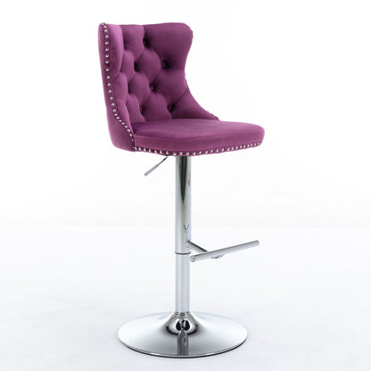 Swivel Velvet Barstools Adjusatble Seat Height From 25-33", Modern Upholstered Chrome Base Bar Stools With Backs Comfortable Tufted For Home Pub And Kitchen Island (Set of 2) Home Essentials