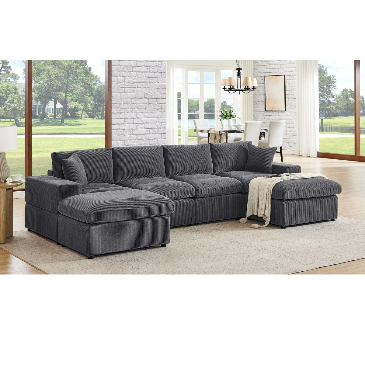 Upholstered Symmetrical Modular Sectional With 6 Seating Home Essentials