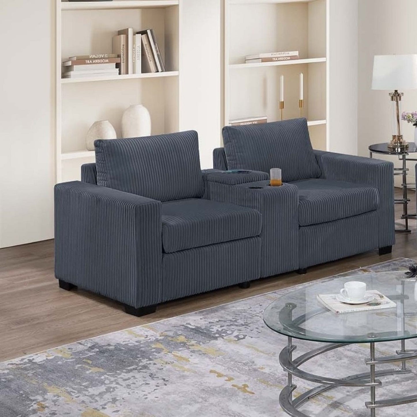 Elegant Simple Sofa Set With Console Cup Holder And Loveseat Home Essentials