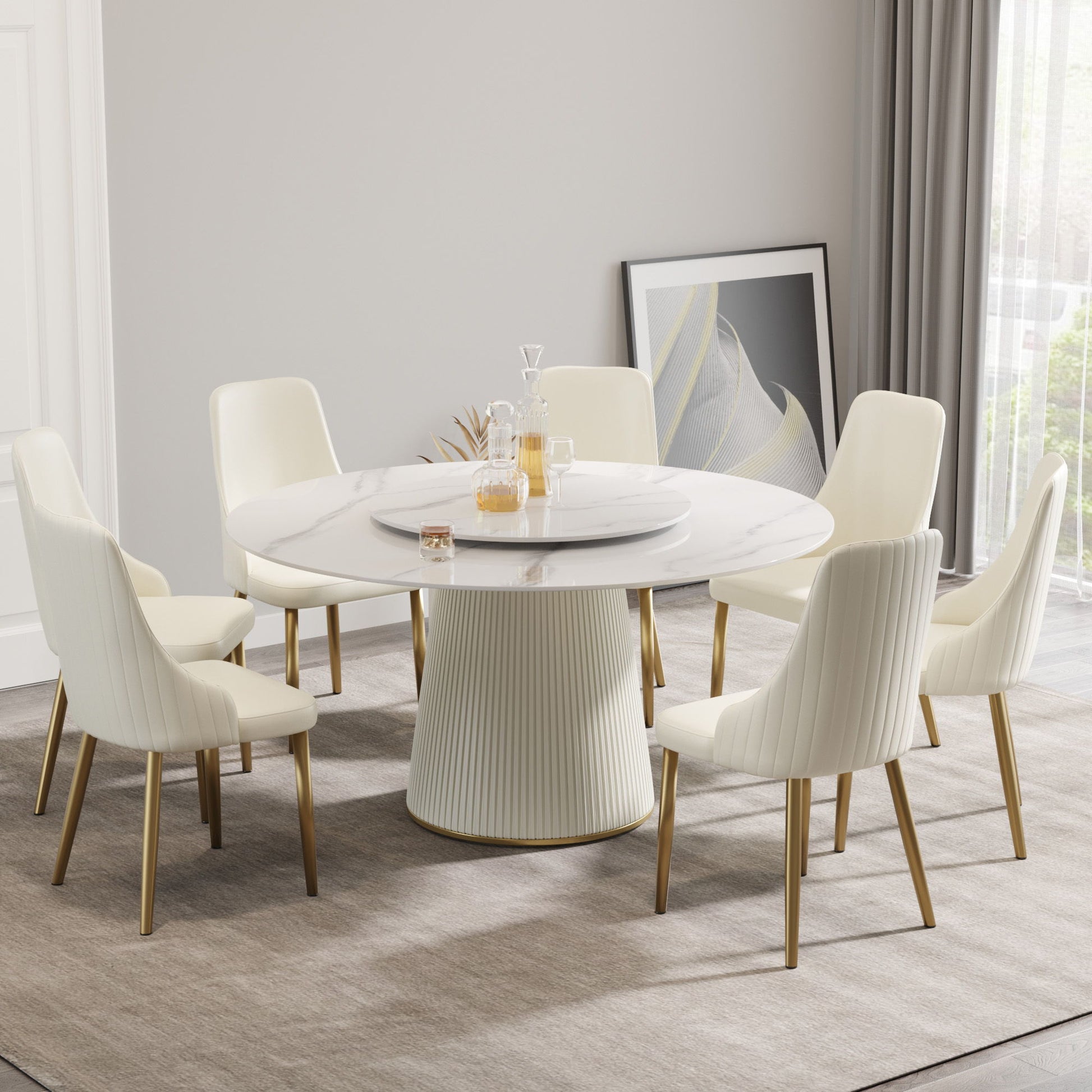 Modern, Round Black Carbon Steel Base Dining Table, Can Accommodate 6 People Home Essentials