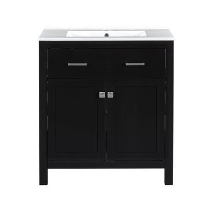Bathroom Vanity With Ceramic Sink, Modern Single Bathroom Cabinet With 2 Doors And A Shelf, Soft Close Doors Hearth and Haven