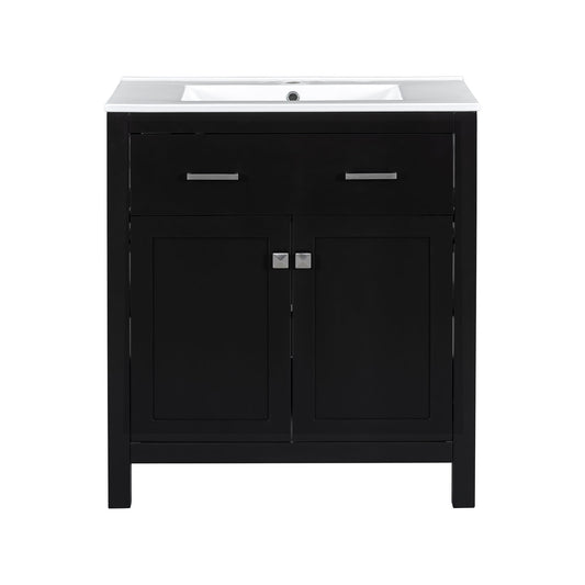 Bathroom Vanity With Ceramic Sink, Modern Single Bathroom Cabinet With 2 Doors And A Shelf, Soft Close Doors Hearth and Haven