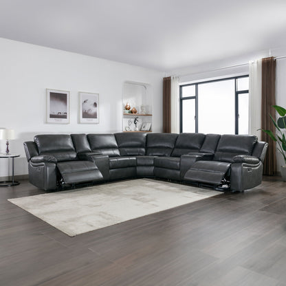Power Reclining Sectional Sofa With 3 Adjustable Recliners, USB Ports & Cup Holders, Oversized Seating For Living Room - Black Home Essentials