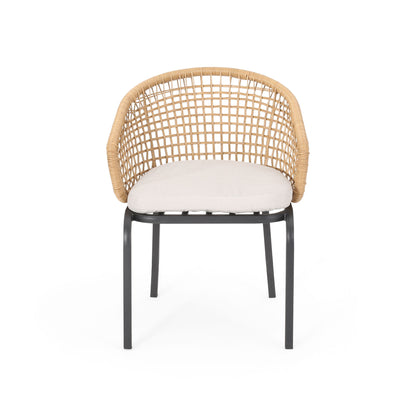 Outdoor Wicker Chair With Powder Coated Iron Legs Noble House
