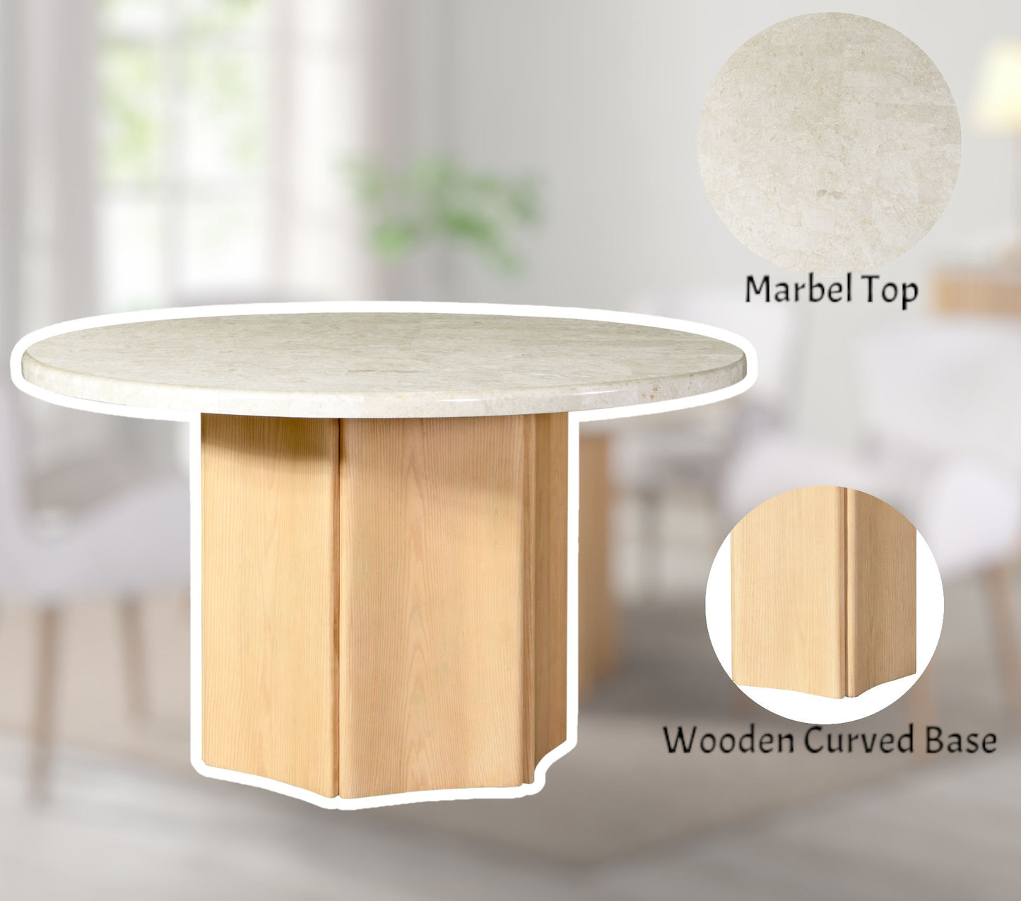 Qwin - Marble Top Round Dining Table - Natural Acme
