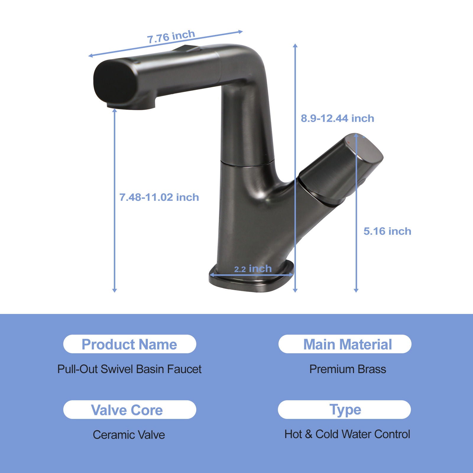 Pull Down Bathroom Sink Faucet With 3 Water Modes And Stainless Steel Construction - Gunmetal Black Daily Nest