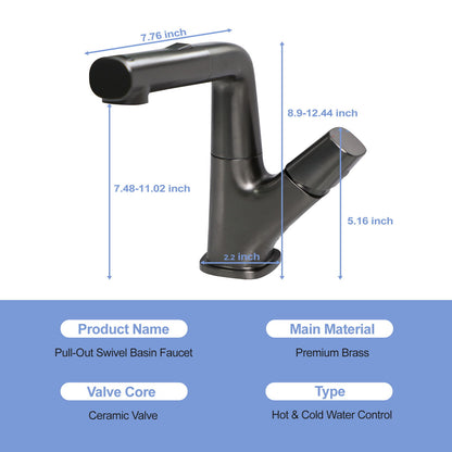 Pull Down Bathroom Sink Faucet With 3 Water Modes And Stainless Steel Construction - Gunmetal Black Daily Nest