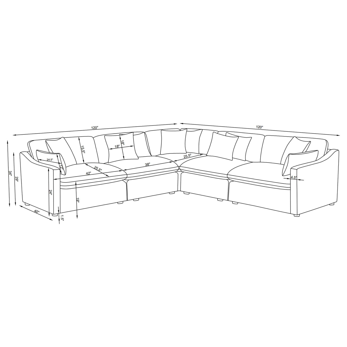 Greeley - 5 Piece Upholstered Modular Sectional Sofa - Ivory Furniture Max