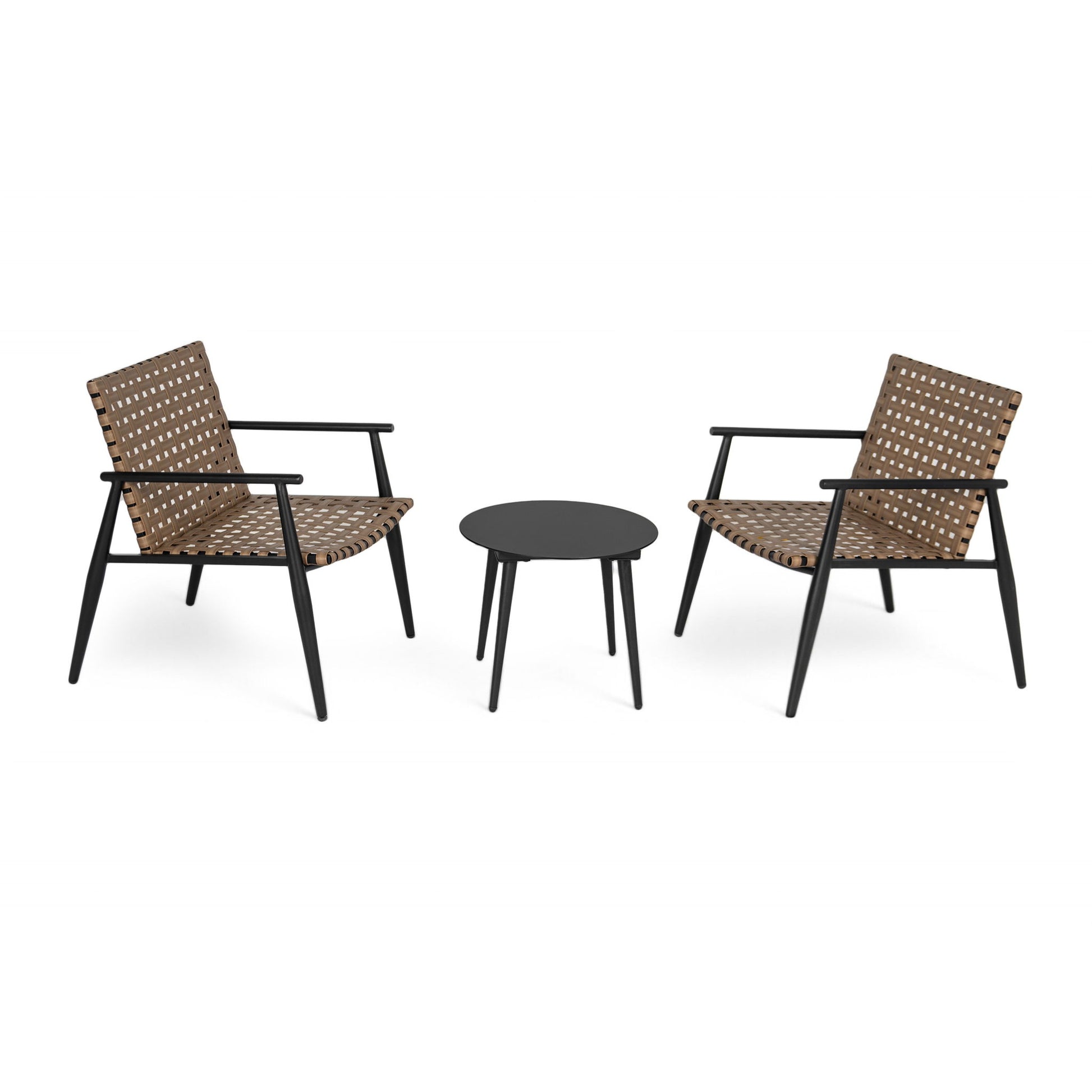 Outdoor Chat Set, 2 Chairs & Side Table - Black / Brown Noble House