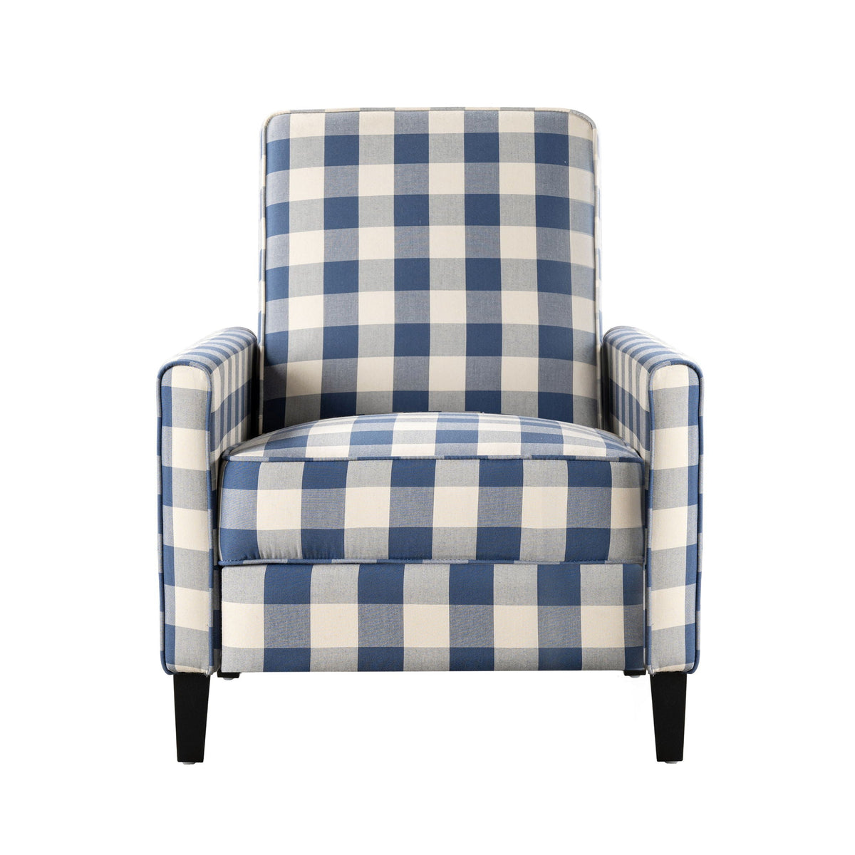 Buffalo Plaid Push Back Recliner Chair For Living Room - Blue / White Noble House