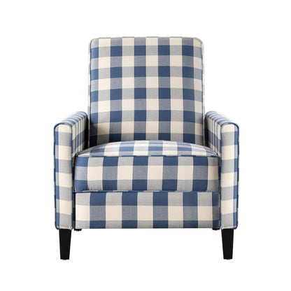 Buffalo Plaid Push Back Recliner Chair For Living Room - Blue / White Noble House