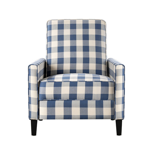 Buffalo Plaid Push Back Recliner Chair For Living Room - Blue / White Noble House
