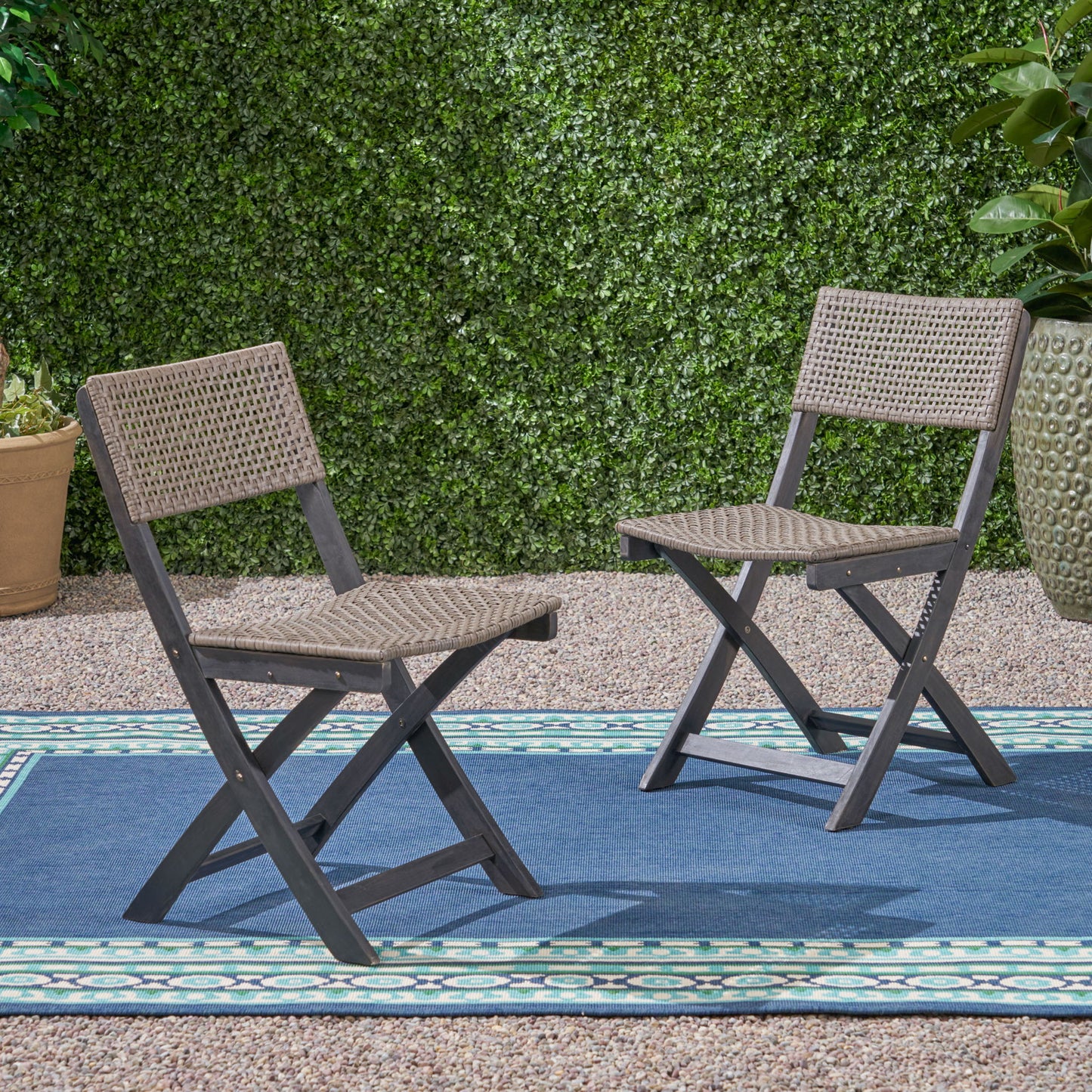 Bistro Foldable Chair With Wicker Backrest Noble House
