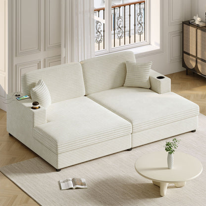 Oversized Loveseat Chaise With 2 USB Ports, 2 Cup Holders And 2 Throw Pillows Hearth and Haven