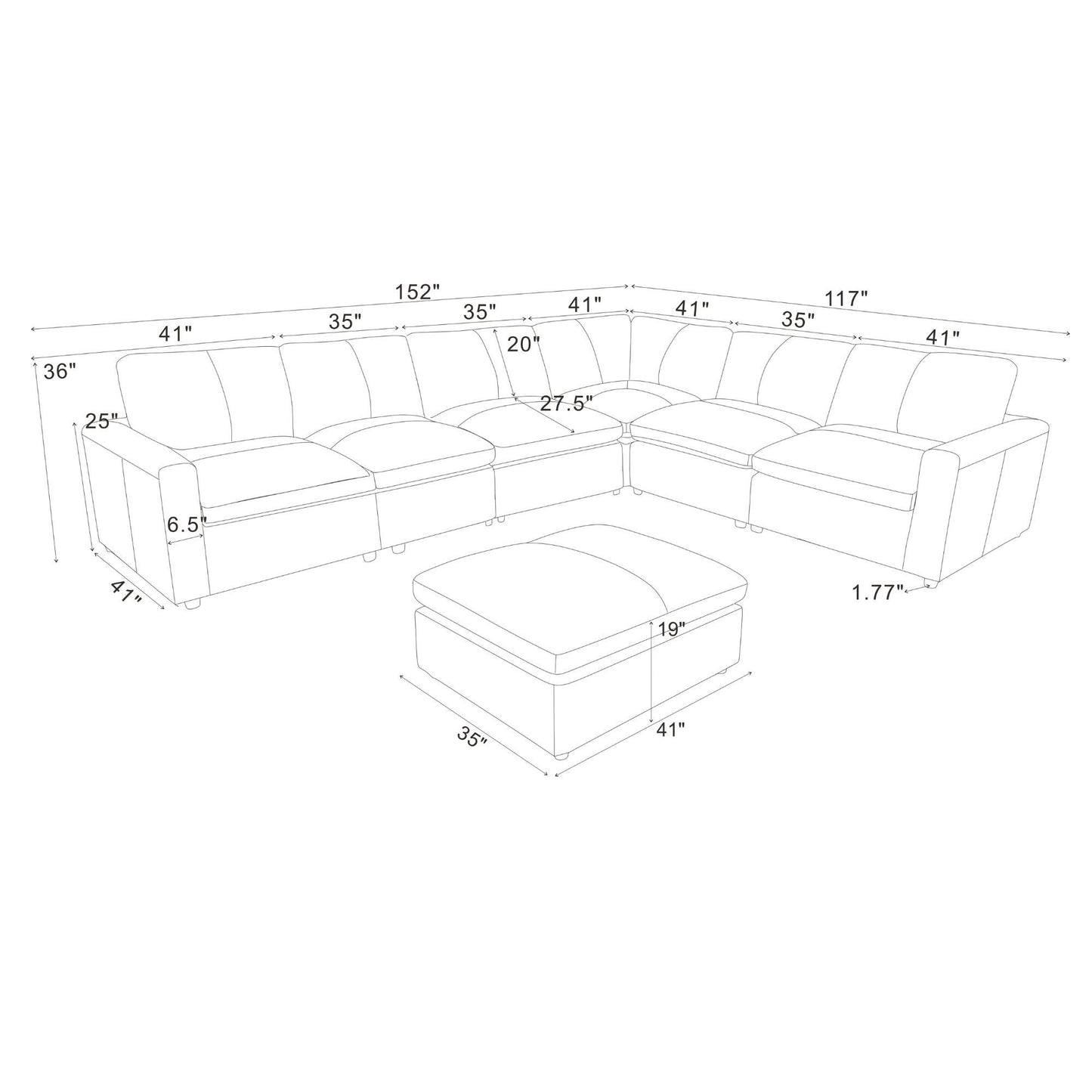 Upholstered Large Seating Modular Sectional Home Essentials