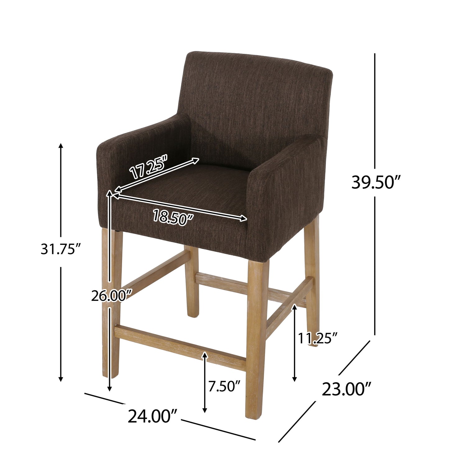 Charmed Upholstered Counter Stool With H Frame Base And Round Arms Noble House