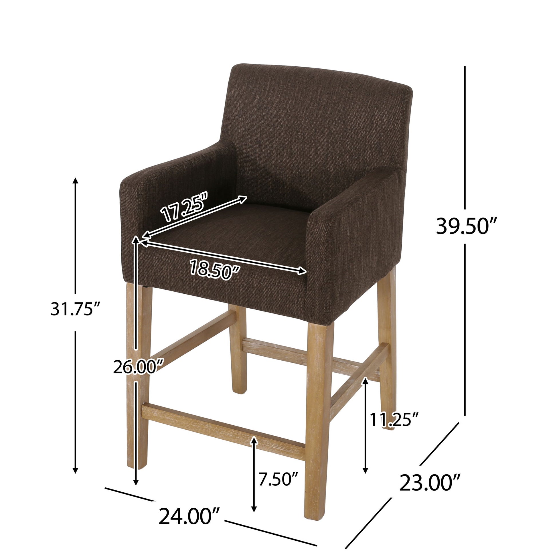 Charmed Upholstered Counter Stool With H Frame Base And Round Arms Noble House