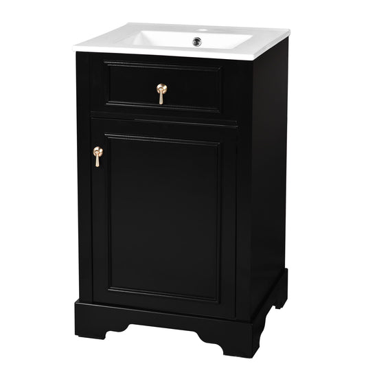 Elegant Bathroom Vanity With Ceramic Sink, Soft Close Door, Adjustable Shelf Hearth and Haven