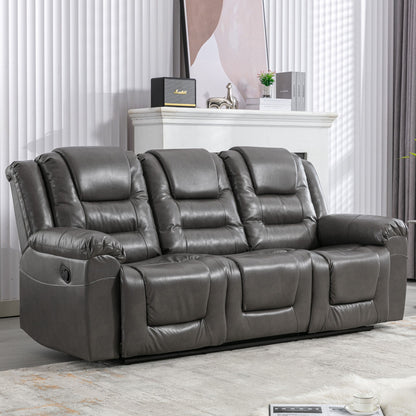 3 Seater Home Theater Recliner Manual Recliner Chair With Two Built-In Cup Holders For Living Room