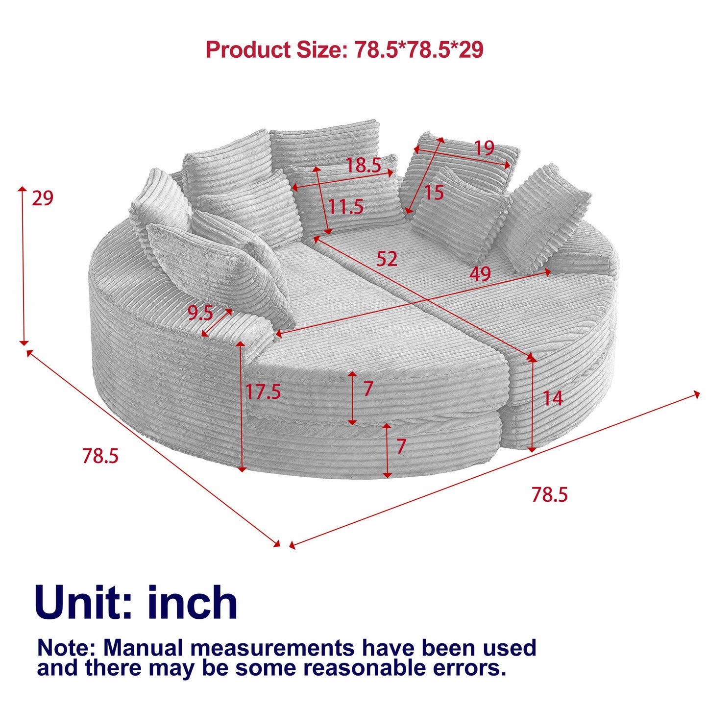 Round Oversized Sofa Bed With 5 Throw Pillows Home Essentials