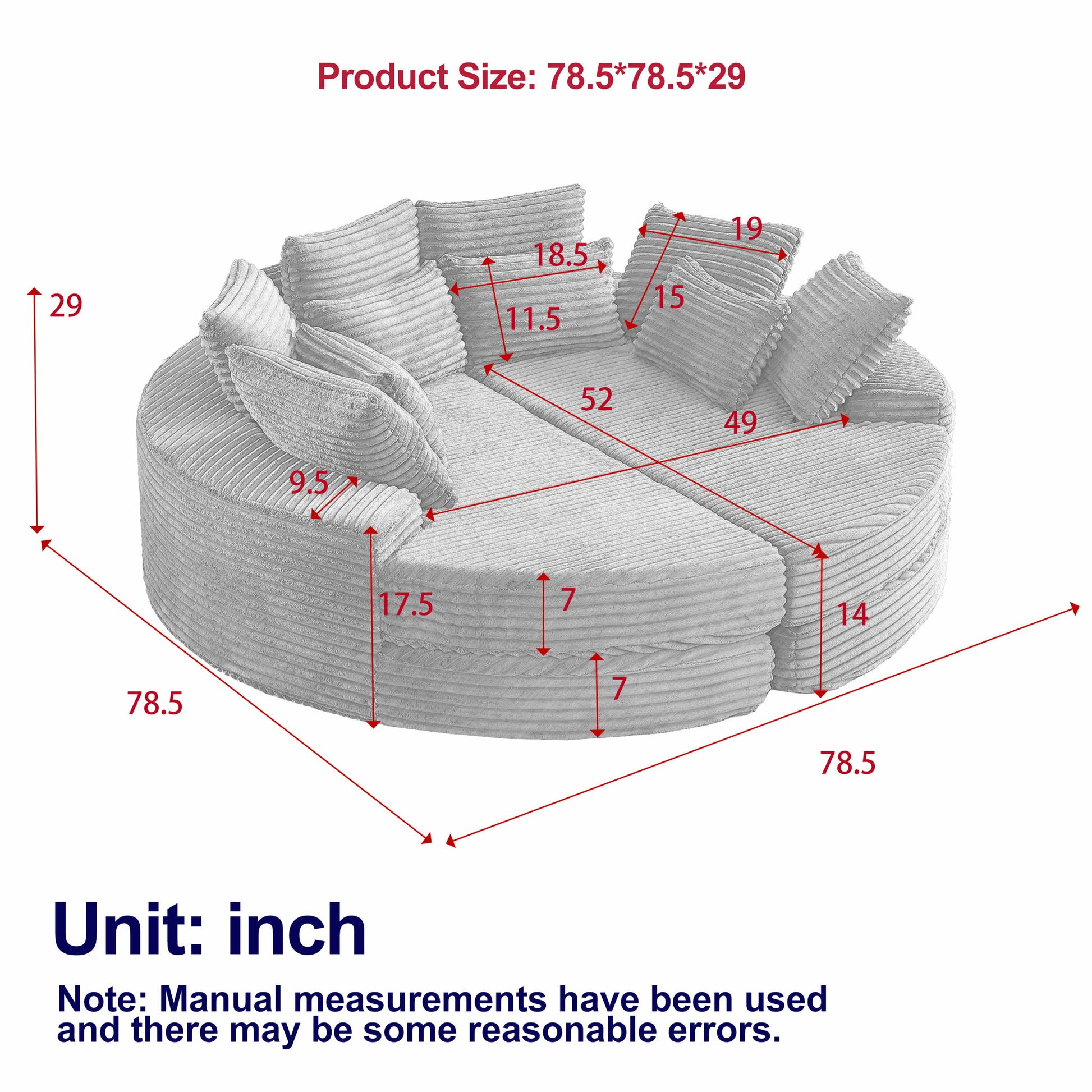 Round Oversized Sofa Bed With 5 Throw Pillows Home Essentials