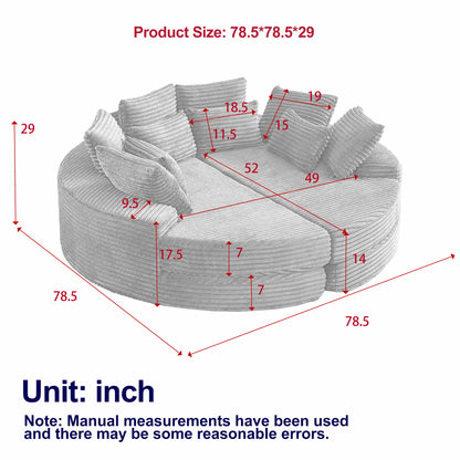 Round Oversized Sofa Bed With 5 Throw Pillows Home Essentials