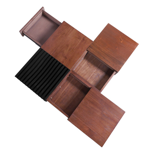 Italian Retro Inspired Acacia Wood Storage Coffee Table - Brown / Black Noble House