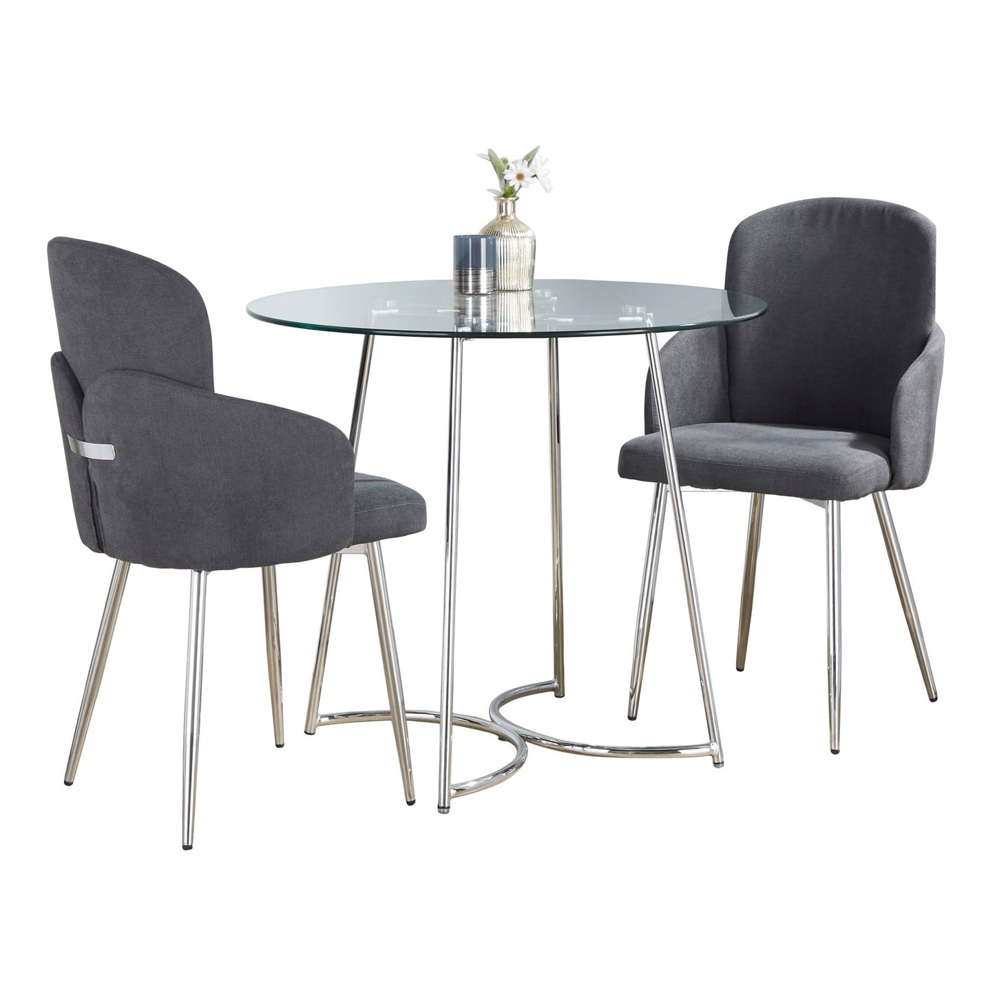 Cece Dahlia - 3 Piece Contemporary Dining Set - Chrome / Clear / Gray Lumi Source